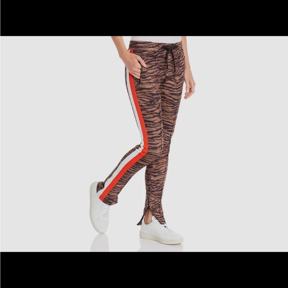 $340 Pam & Gela Women's Brown Joggers Athletic Fit Running Striped Pants Size L